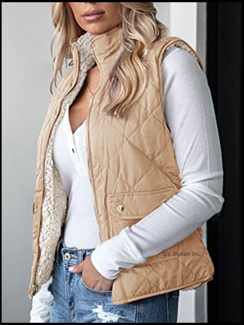 Reversible Quilted Sherpa Fleece Vest Lightweight Sleeveless Coat - Picture 2 of 7